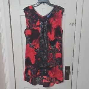 Simply Vera Wang Hi Lo Red and Black Sleeveless Dress Sequin Large W/pockets